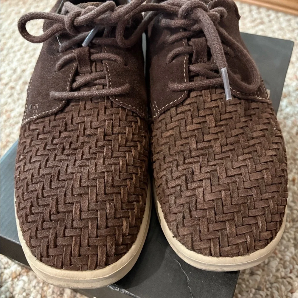 UGG Hepner Woven Luxe Suede Men’s Casual Sneaker Oxford Brown Size 8.5 1020367